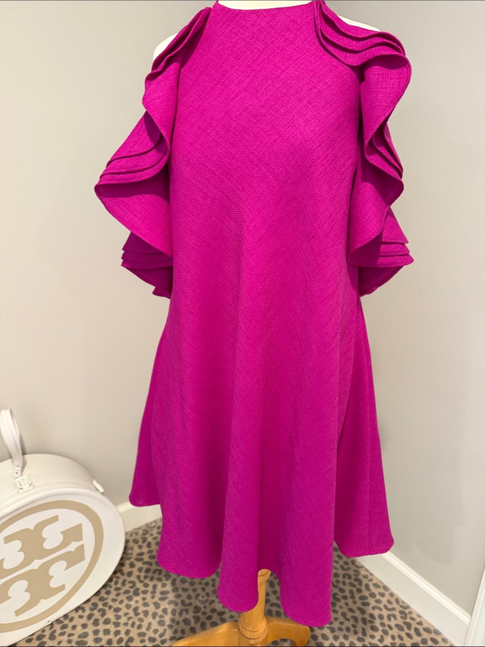 Badgley Mischka Fuchsia Ruffle halter Dress